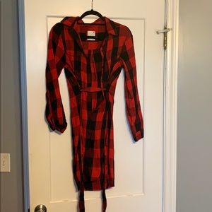 Red flannel tie dress